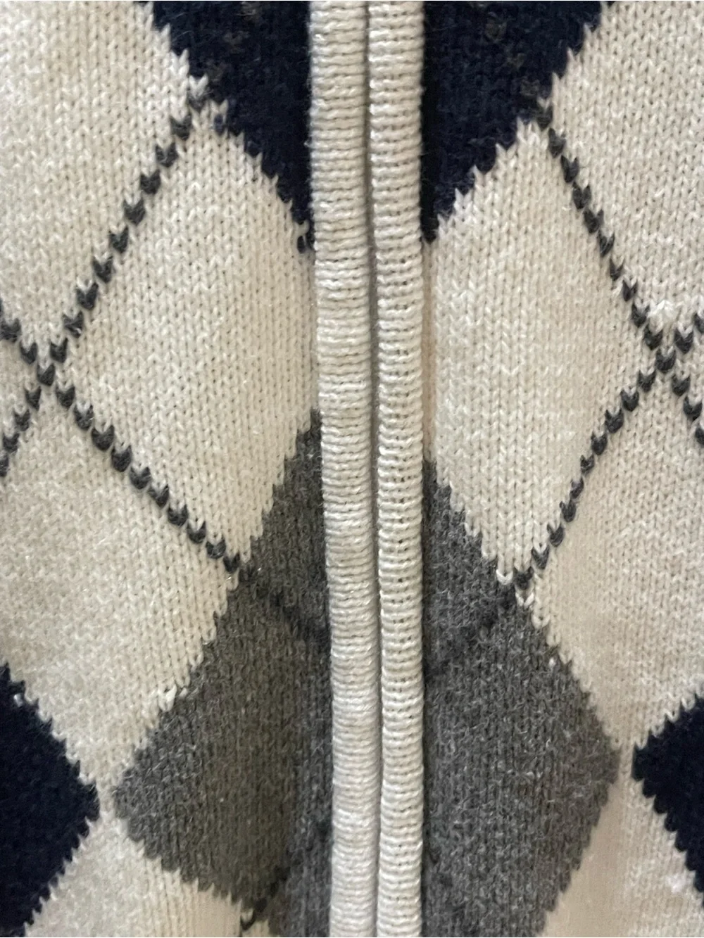 Men's Argyle Zip-Up Sweater Cotton Blend - White, Navy & Gray L